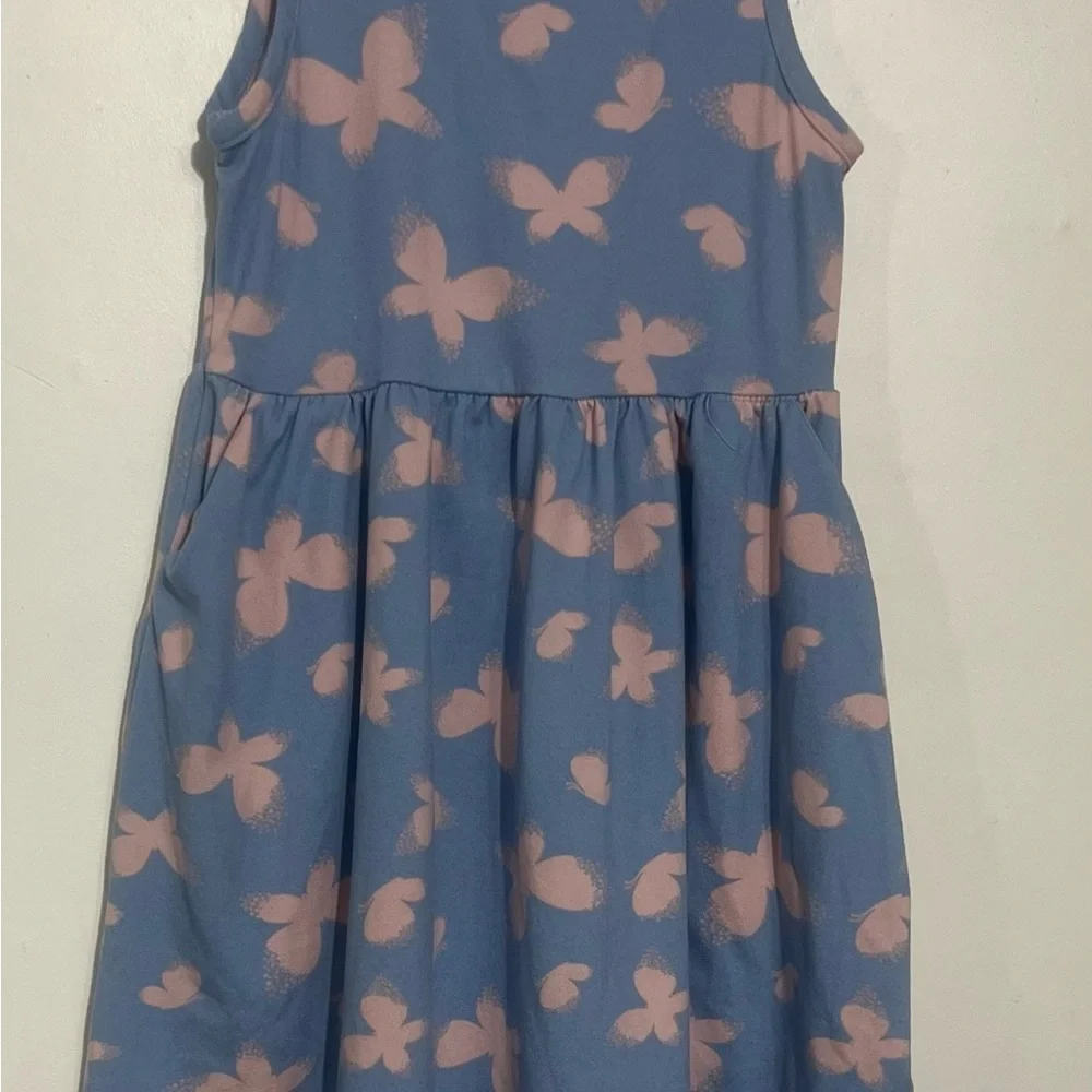 Emma & Elsa Light Blue Dress With Pink Butterfly’s‎ Flared Summer Dress Girls 4